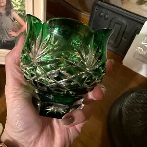 Green Cut Glass Vase